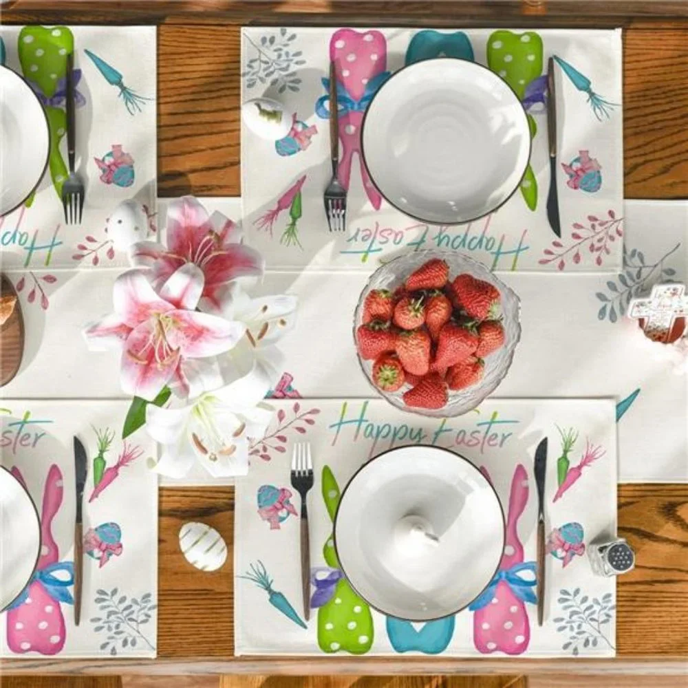 Easter Placemats Bunny Decor Spring Cottage Farmhouse Floral Table Decorations